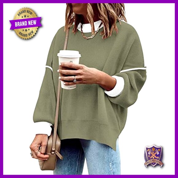 Oversized Batwing Sleeve Pullover Sweater, Viscose Nylon Knit, Chunky Fall Top - Picture 2 of 7